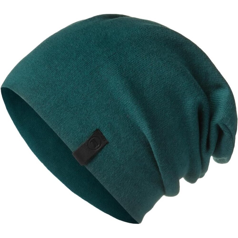 Unisex Emerald Green Cotton Winter Skull Pull On Knit Slouchy Baggy Beanie Cap